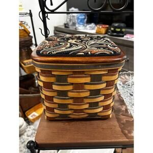 Longaberger Monogram Signature Weave Basket with custom padded paisley Lid